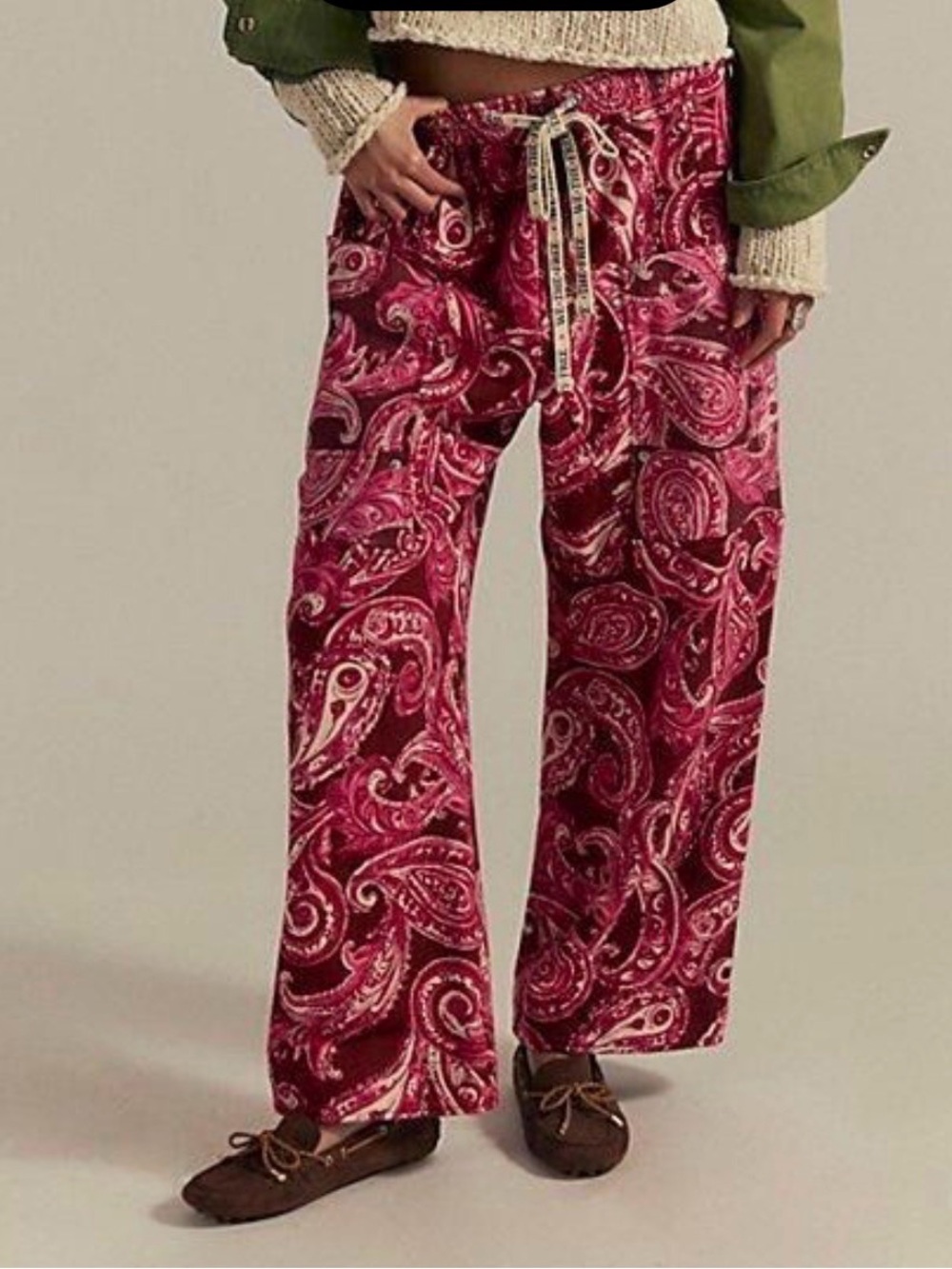 Free People Red Paisley Wide-Leg Lounge Pants
